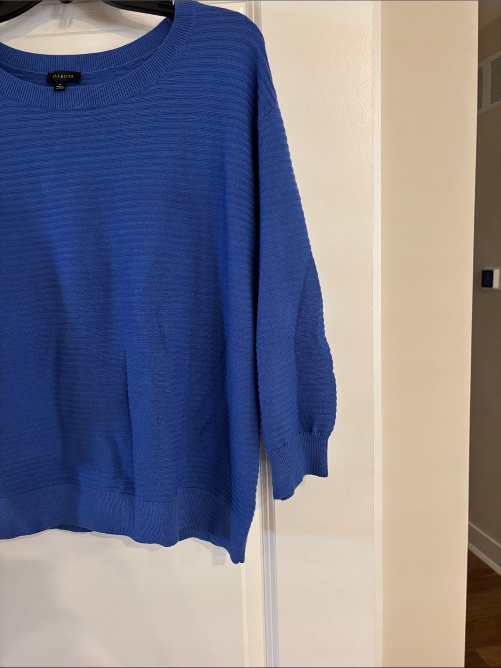 Talbots Periwinkle Ribbed Crewneck Sweater 3/4 sleeve Size M - Picture 3 of 5